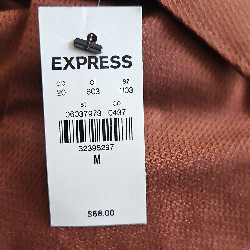 Express Men's Textured Rust Button-Front Dress Sh… - image 3